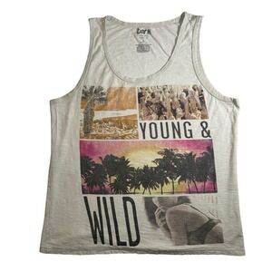 BAR III Young & Wild Distressed Tank Top Sexy Size L‎ Threadbare Cool
